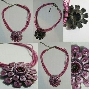 Vintage Floral Burst Charm/Brooch Necklace